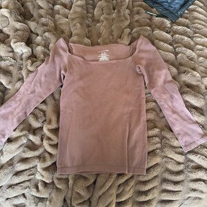 Free People Ribbed Square Neck Long Sleeve Top in Dusty Mauve